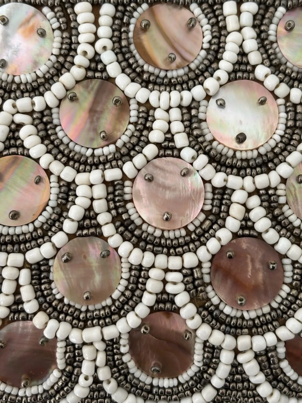Pinkhouse Beaded Clutch Wristlet NWT Bronze & White Mother of Pearl Zip Closure